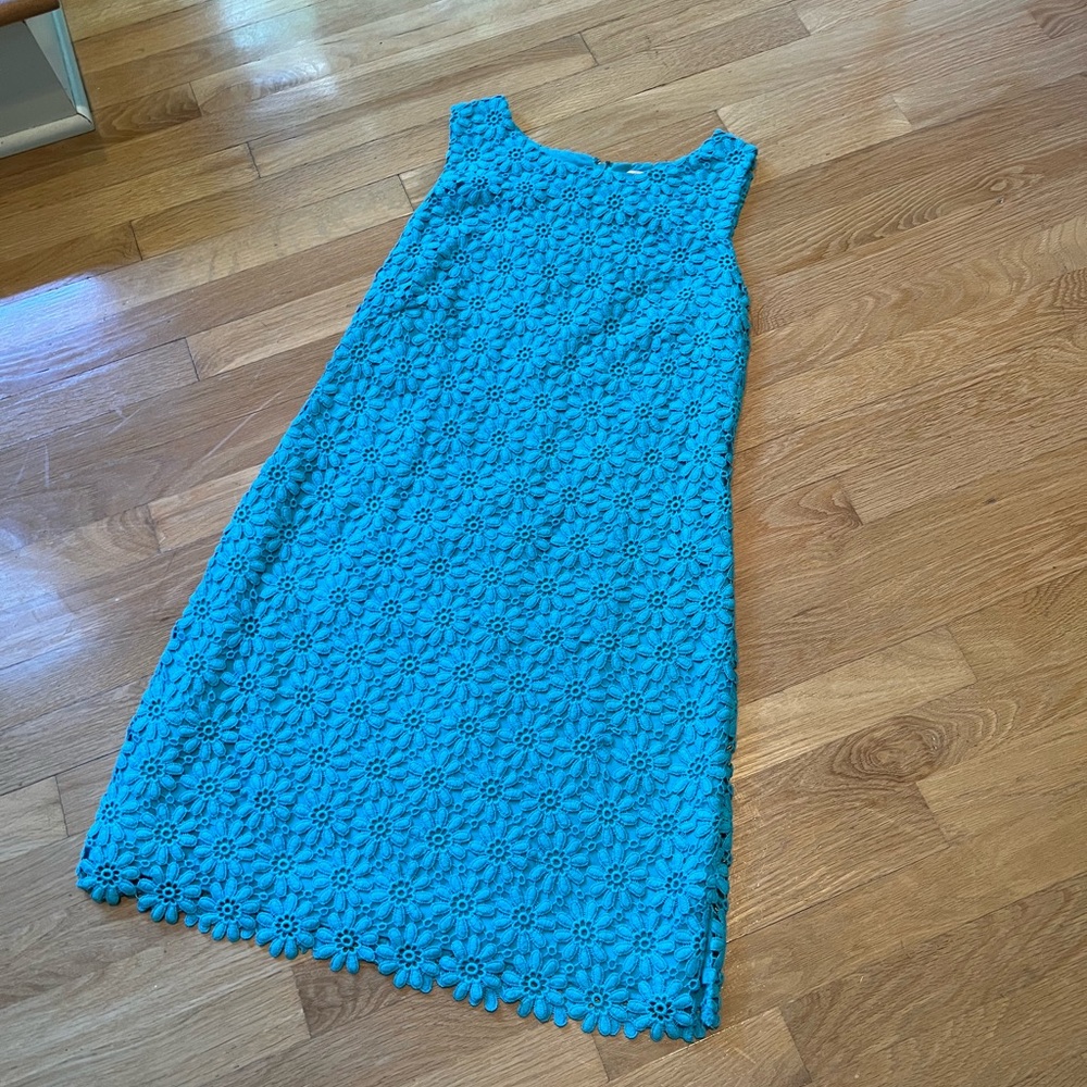 Lilly Pulitzer turquoise floral lace dress lined size 10 EUC